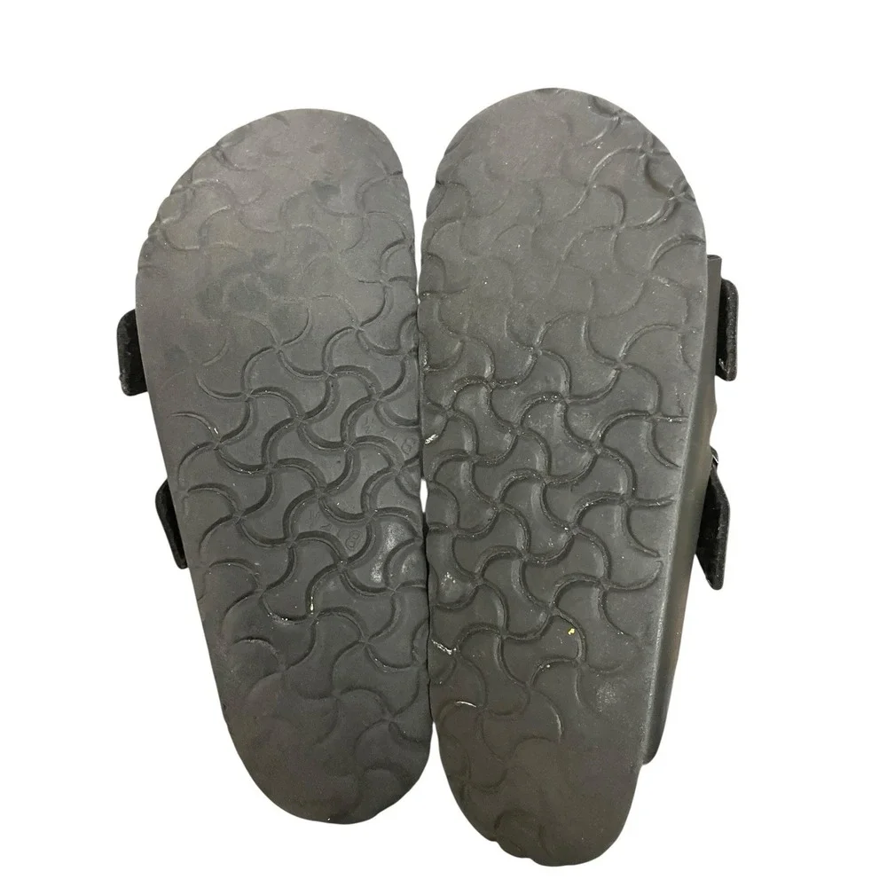 Birkenstock Arizona Black Leather Silver Buckle Comfort Slide Sandals  8-8.5 /39